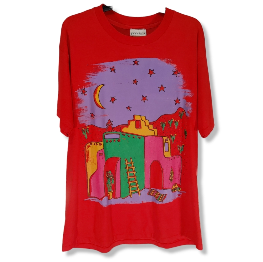 Vintage Single Stitch T Shirt Mens XL Large Red Soft Southwestern Art Vtg Tee
